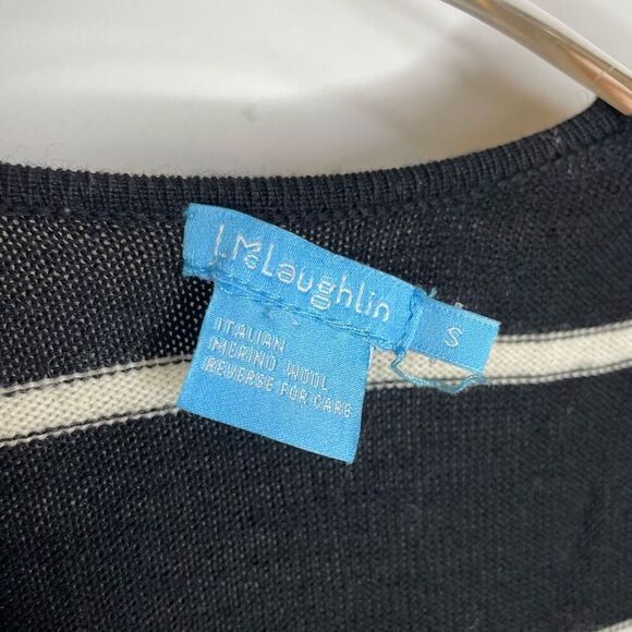 J. McLaughlin Striped Wool Open Long Cardigan Sweater Black White Size S Small - Picture 3 of 6